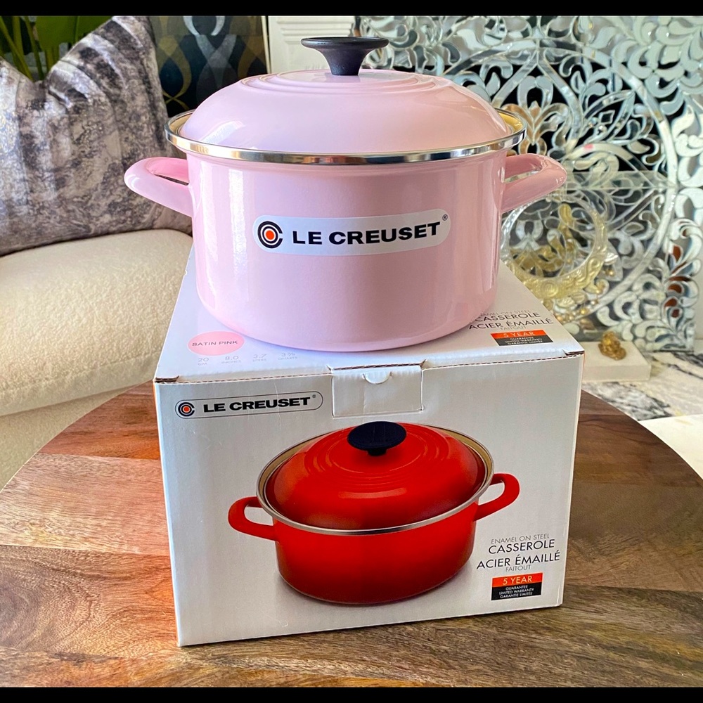Le Creuset enamel on steel casserole in Pink